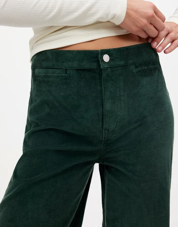 Women The Emmett WideLeg Pant In Corduroy Welt Pocket Edition Luxury Forest Madewell Pants