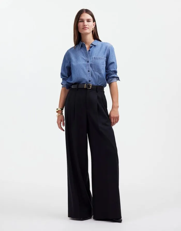 Women The Harlow SuperwideLeg Trouser True Black Madewell Pants
