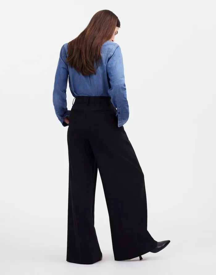 Women The Harlow SuperwideLeg Trouser True Black Madewell Pants