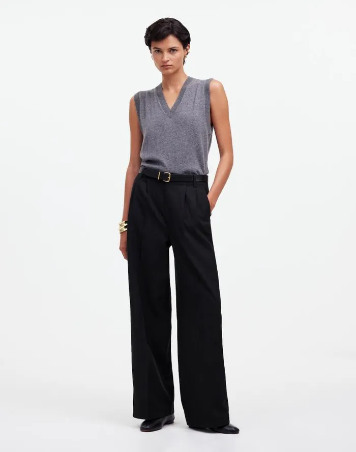 Women The Harlow WideLeg Pant In Drapey Twill True Black Madewell Pants