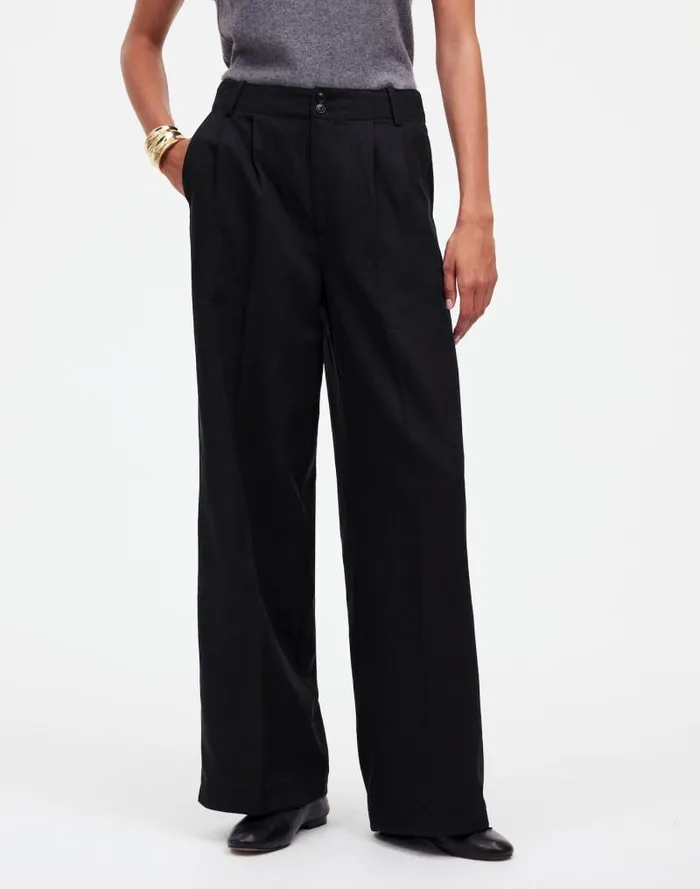 Women The Harlow WideLeg Pant In Drapey Twill True Black Madewell Pants