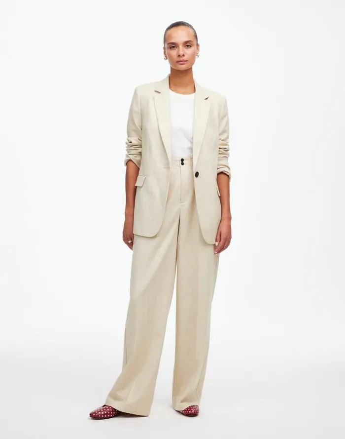 Women The Harlow WideLeg Pant In Herringbone Italian Fabric Oatmeal Herringbone Madewell Matching Sets