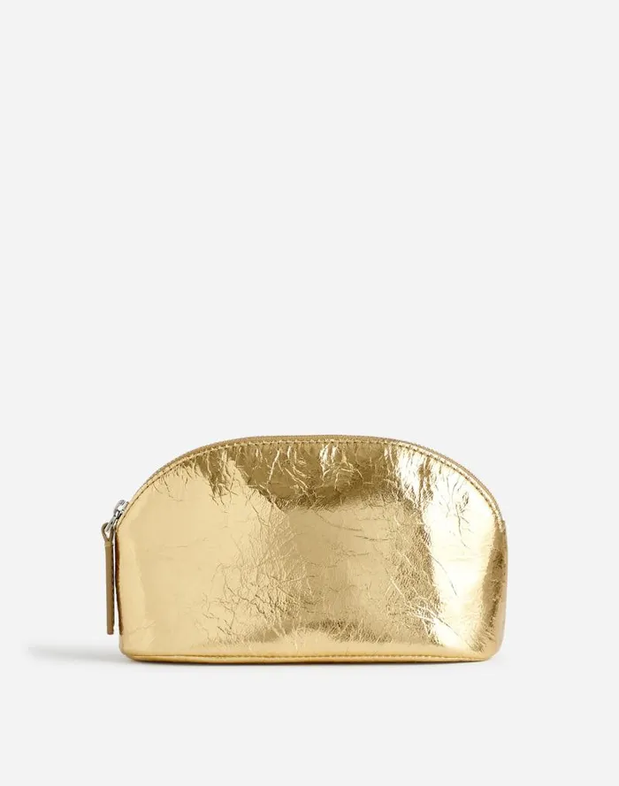 Women The Makeup Pouch Gold Metallic Madewell Pouches and Wallets