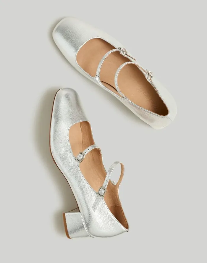 Women The Nettie Heeled Mary Jane Bright Silver Madewell Heels