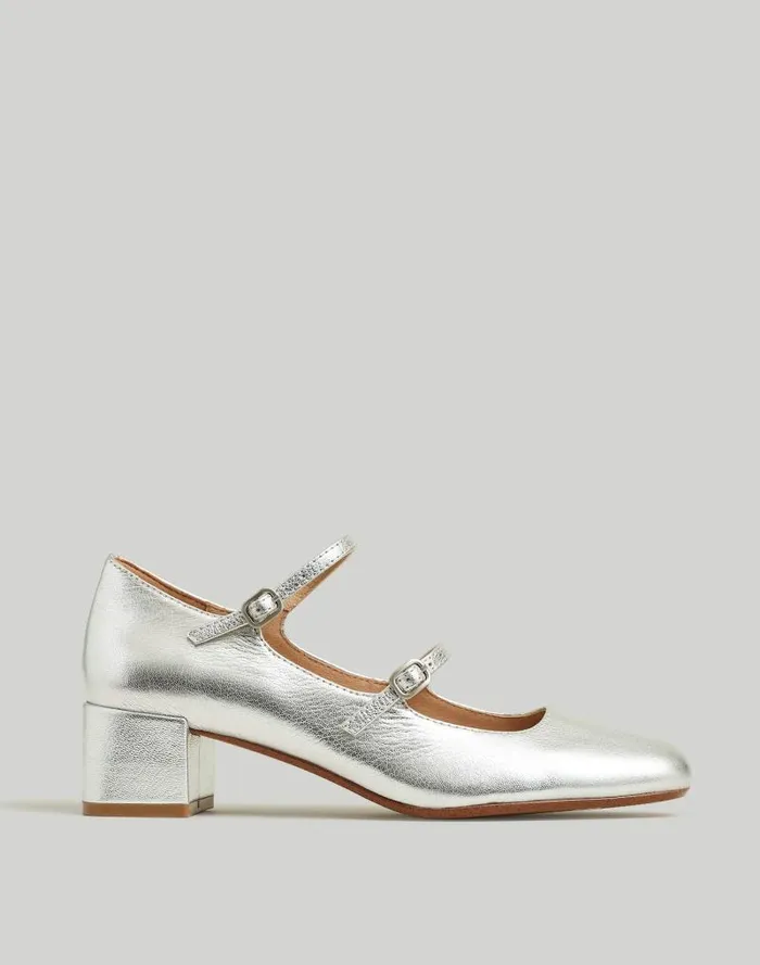 Women The Nettie Heeled Mary Jane Bright Silver Madewell Heels