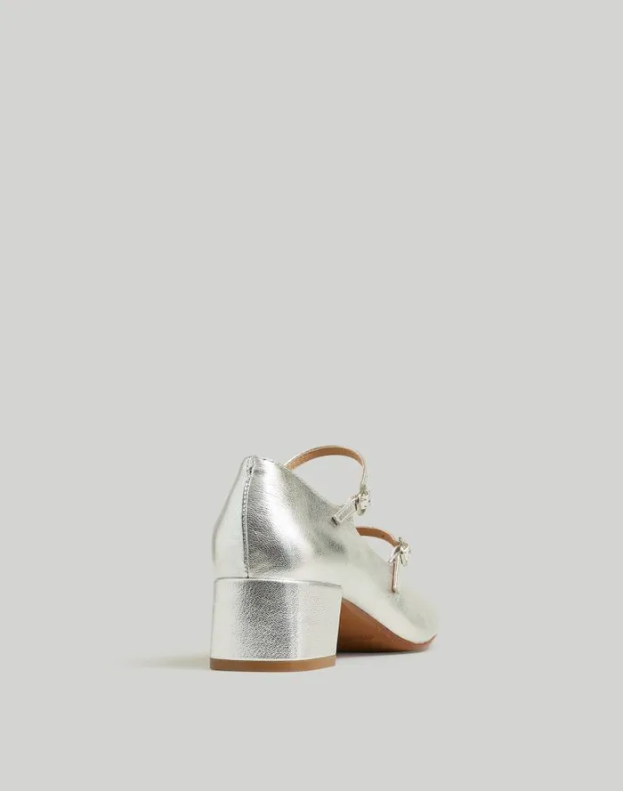 Women The Nettie Heeled Mary Jane Bright Silver Madewell Heels
