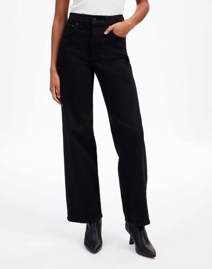Women The Perfect Vintage WideLeg Jean Black Rinse Wash Madewell Jeans
