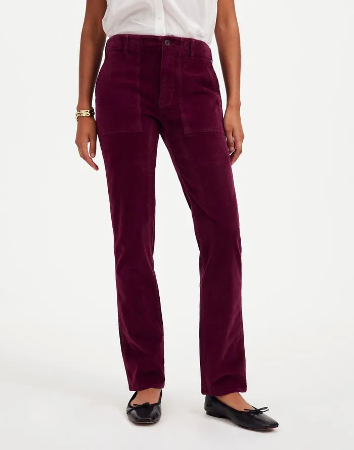 Women The Slim Straight Utility Pant In Garment Dye Corduroy Bordeaux Madewell Pants