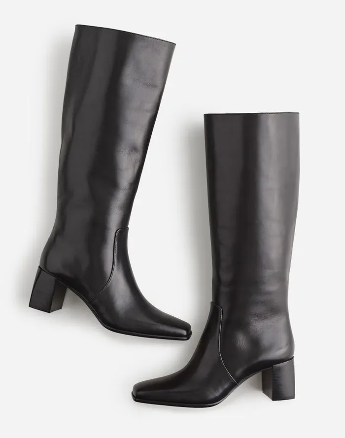 Women The Zane KneeHigh Boot In Leather True Black Madewell Boots