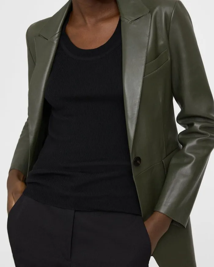 Women Theory Blazers Jackets Etiennette Blazer In Leather Dark Olive