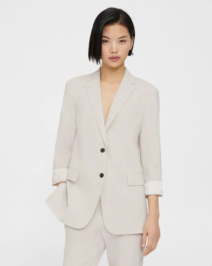 Women Theory Blazers Jackets Rolled Sleeve Blazer In Good Linen Sand