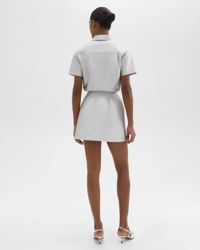 Women Theory Dresses ALine Dress In Metallic Silk Twill Ice Grey