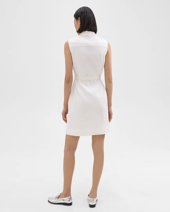 Women Theory Dresses Belted Military Dress In Stretch Linen White