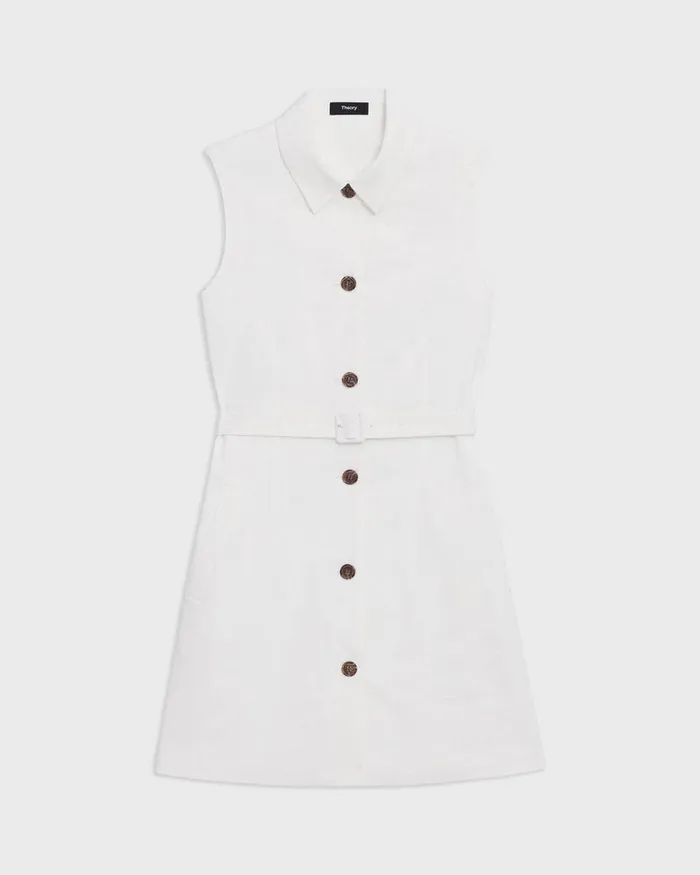 Women Theory Dresses Belted Military Dress In Stretch Linen White
