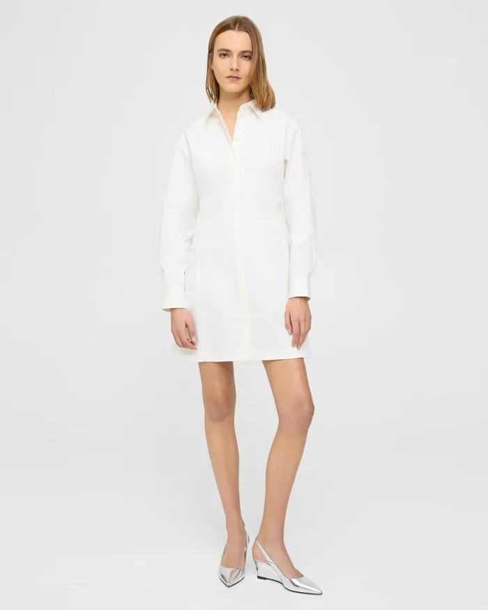 Women Theory Dresses Mini Shirt Dress In Stretch Cotton White