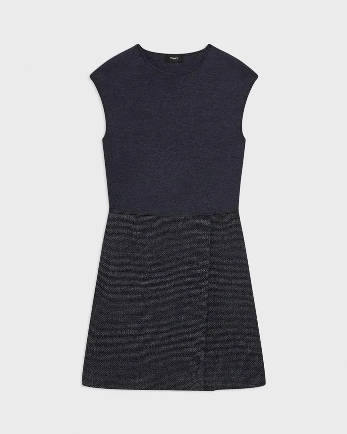 Women Theory Dresses Mini Wrap Dress In Tweed Charcoal Melange