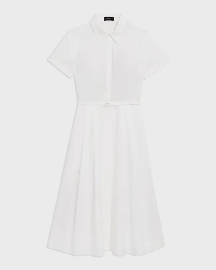 Women Theory Dresses ShortSleeve Shirt Dress In Good Cotton White