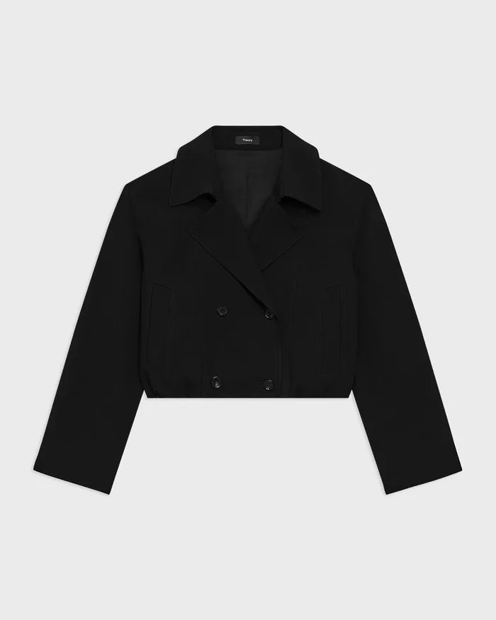 Women Theory Outerwear DoubleBreasted Crop Trench In Admiral Crepe Black