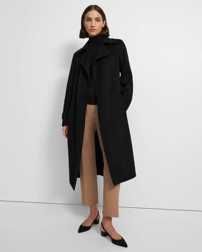 Women Theory Outerwear Long Oaklane Trench Coat In Cashmere Black