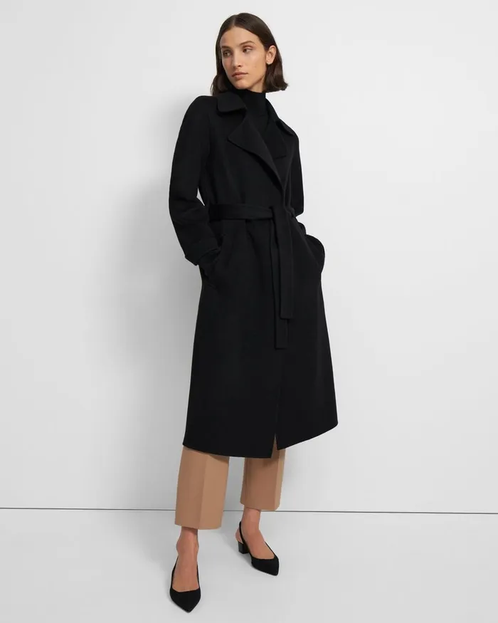 Women Theory Outerwear Long Oaklane Trench Coat In Cashmere Black