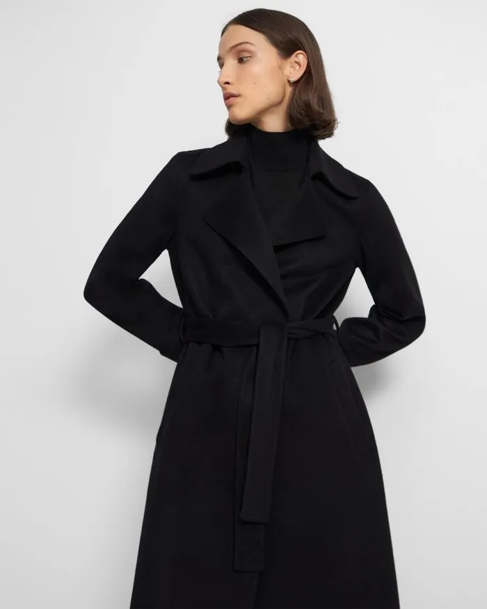 Women Theory Outerwear Long Oaklane Trench Coat In Cashmere Black