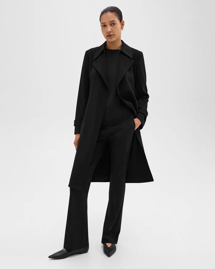 Women Theory Outerwear Oaklane Trench Coat In Admiral Crepe Black