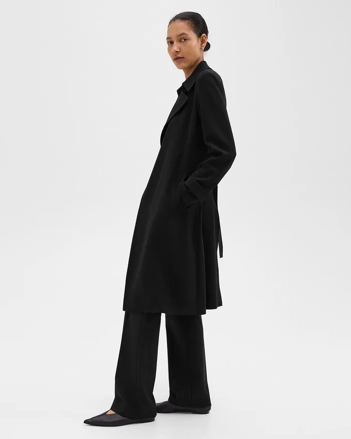 Women Theory Outerwear Oaklane Trench Coat In Admiral Crepe Black
