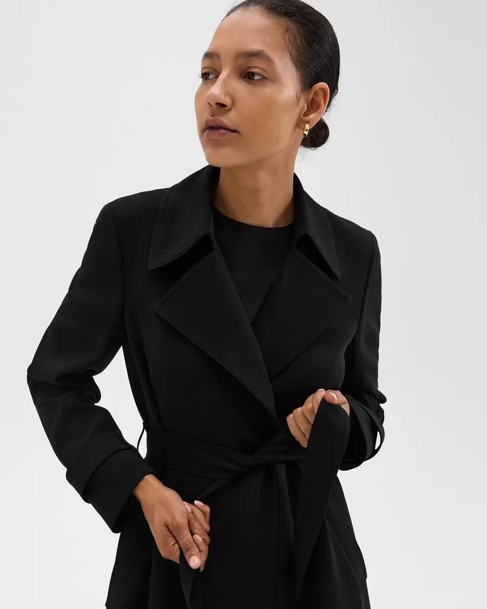 Women Theory Outerwear Oaklane Trench Coat In Admiral Crepe Black