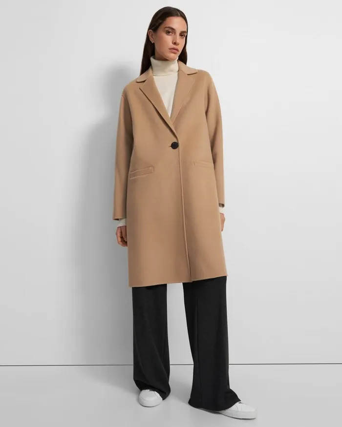 Women Theory Outerwear Overcoat In DoubleFace WoolCashmere Palomino
