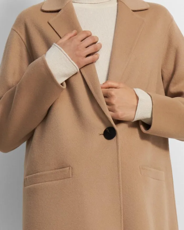 Women Theory Outerwear Overcoat In DoubleFace WoolCashmere Palomino