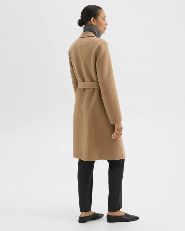 Women Theory Outerwear Wrap Coat In DoubleFace WoolCashmere New Camel