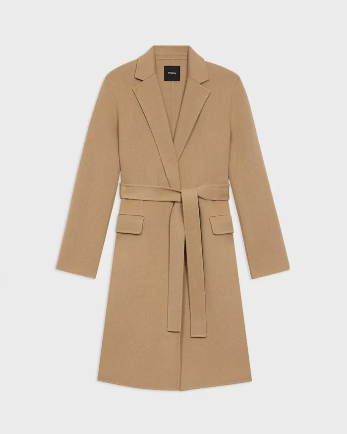 Women Theory Outerwear Wrap Coat In DoubleFace WoolCashmere New Camel
