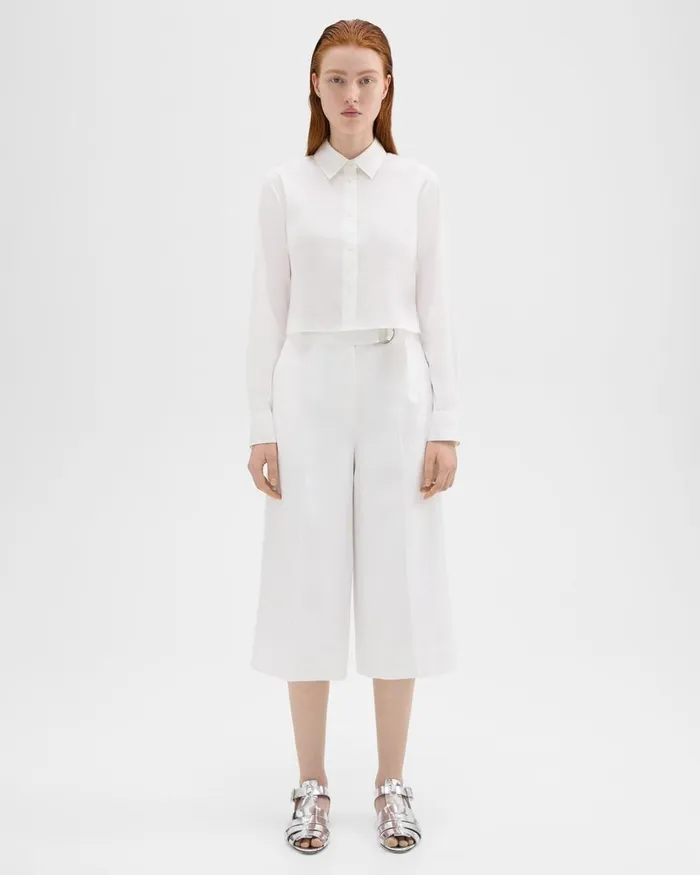 Women Theory Pants Belted Culotte In Viscose White