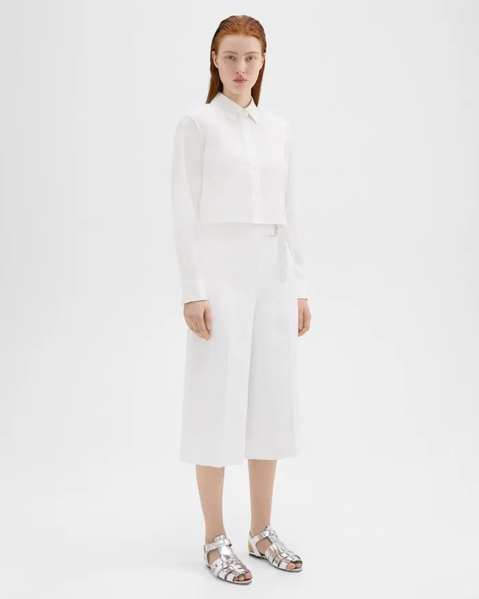 Women Theory Pants Belted Culotte In Viscose White
