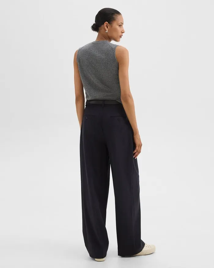 Women Theory Pants Double Pleat Pant In Sleek Flannel Navy