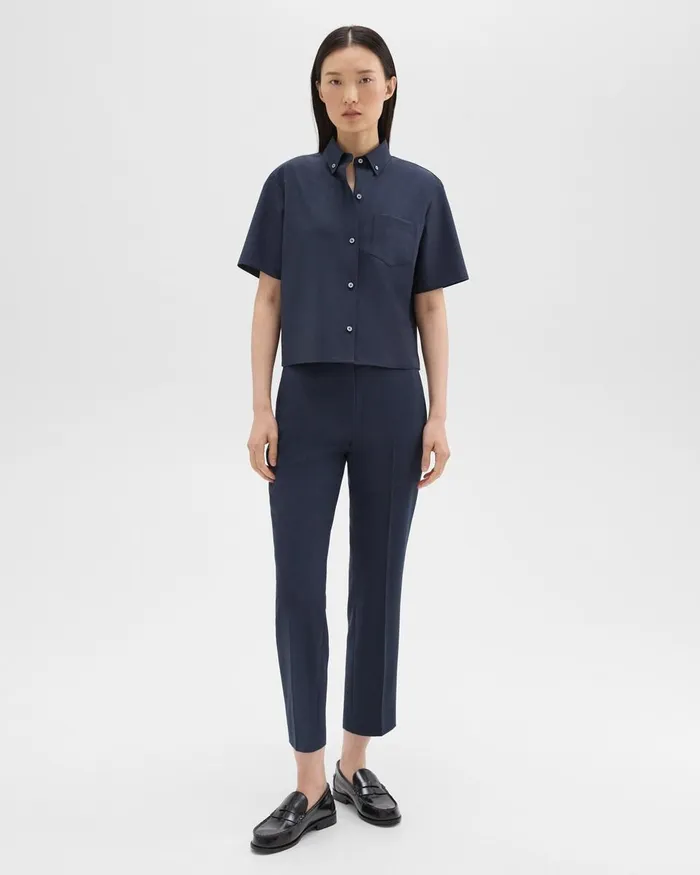 Women Theory Pants HighWaist Slim Crop Pant In Oxford Wool Nocturne Navy