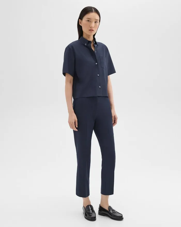 Women Theory Pants HighWaist Slim Crop Pant In Oxford Wool Nocturne Navy