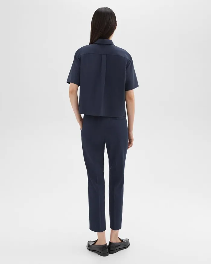 Women Theory Pants HighWaist Slim Crop Pant In Oxford Wool Nocturne Navy