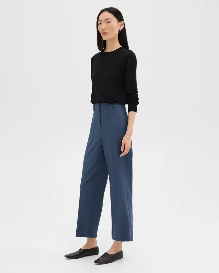 Women Theory Pants HighWaist StraightLeg Pant In Good Wool Ash Blue