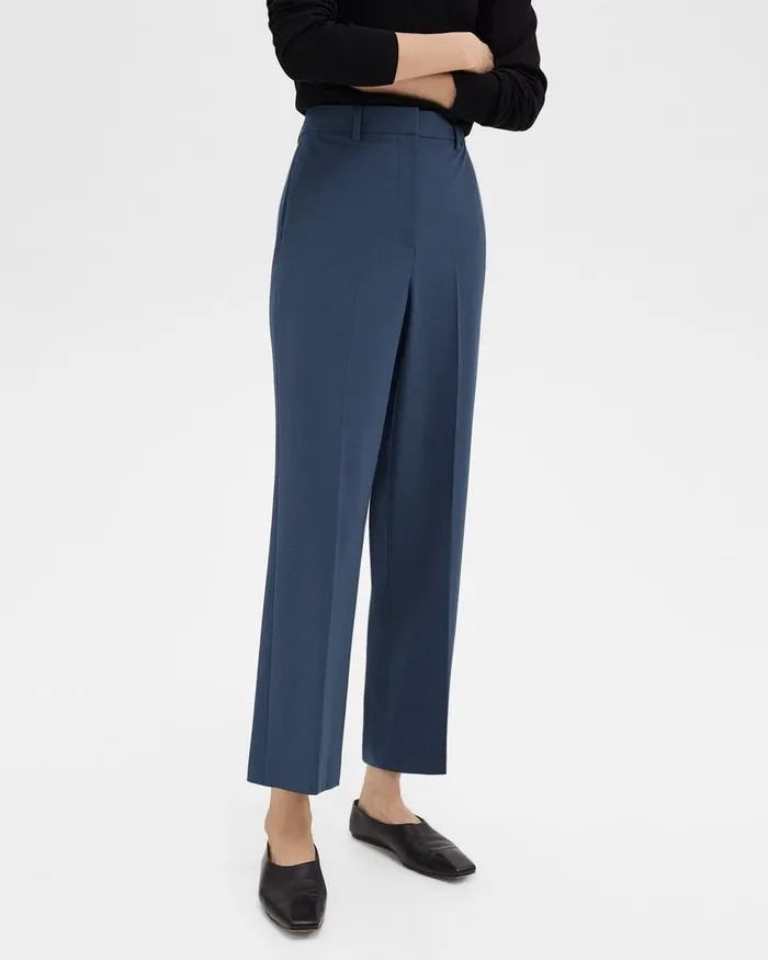 Women Theory Pants HighWaist StraightLeg Pant In Good Wool Ash Blue