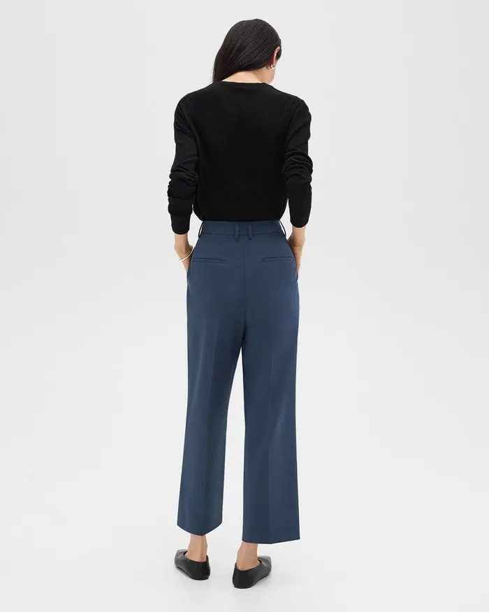 Women Theory Pants HighWaist StraightLeg Pant In Good Wool Ash Blue
