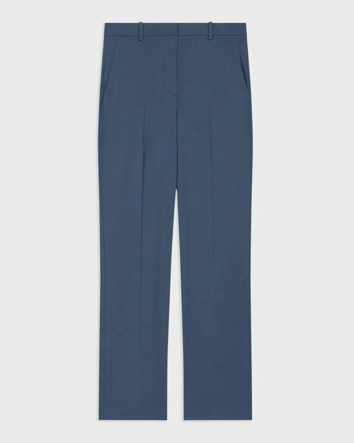 Women Theory Pants HighWaist StraightLeg Pant In Good Wool Ash Blue