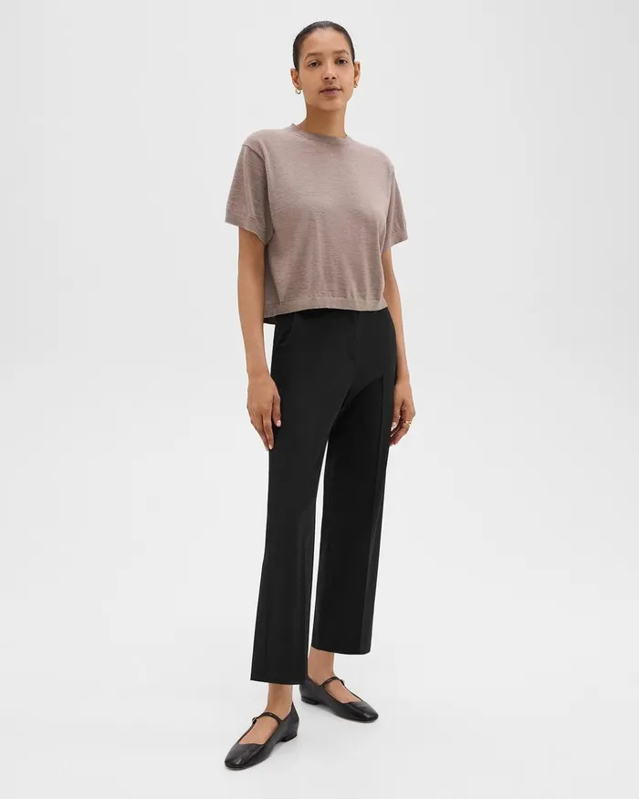 Women Theory Pants HighWaist StraightLeg Pant In Good Wool Black