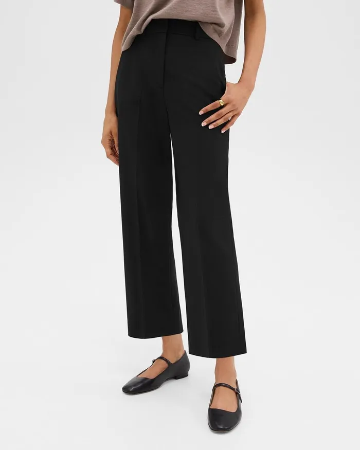 Women Theory Pants HighWaist StraightLeg Pant In Good Wool Black