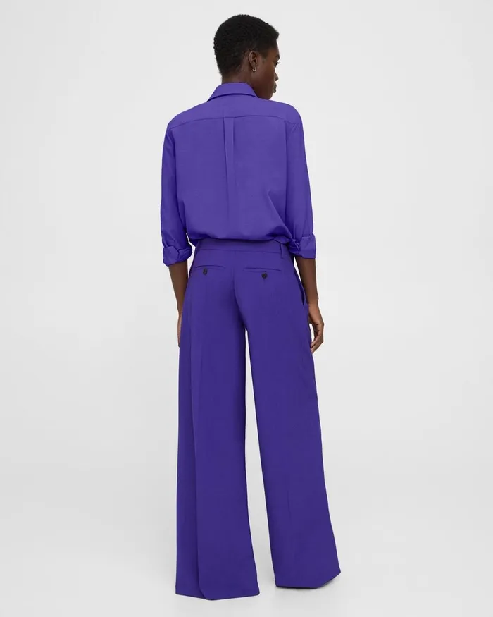 Women Theory Pants Pleated LowRise Pant In Good Wool Blue Iris