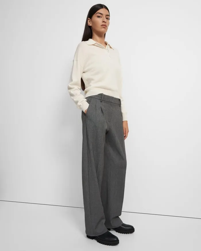 Women Theory Pants Pleated WideLeg Pant In Soft Twill Light Charcoal