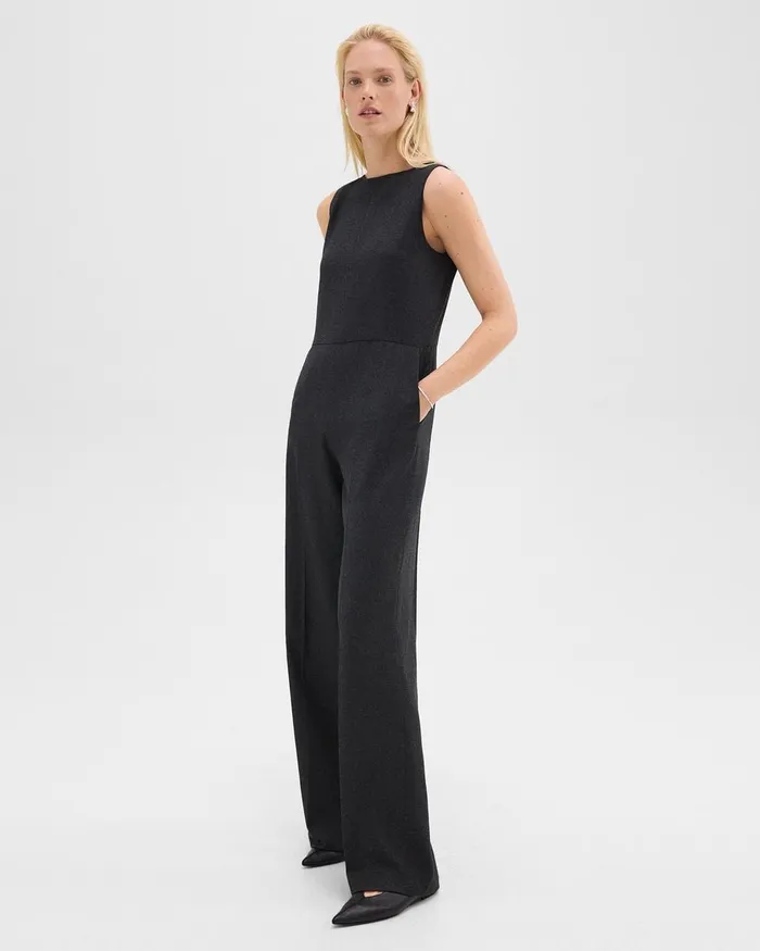 Women Theory Pants Relaxed Sleeveless Jumpsuit In Stretch Flannel Charcoal Melange Women Theory Pants Relaxed Sleeveless Jumpsuit In Stretch Flannel Charcoal Melange