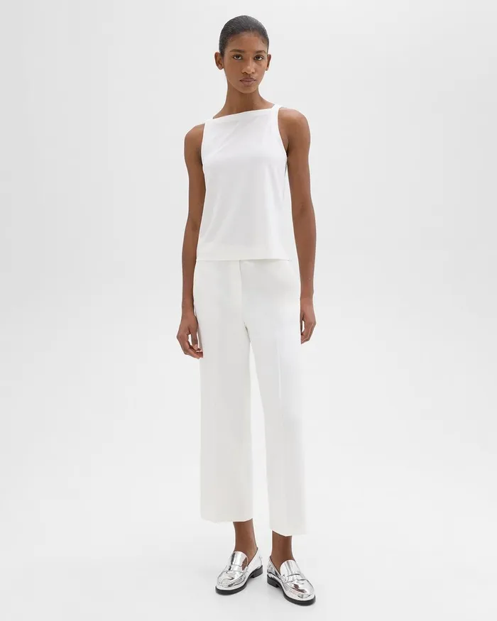 Women Theory Pants Straight PullOn Pant In LinenViscose Ivory