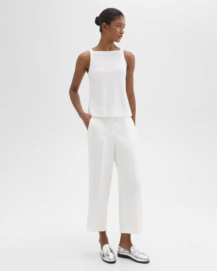 Women Theory Pants Straight PullOn Pant In LinenViscose Ivory