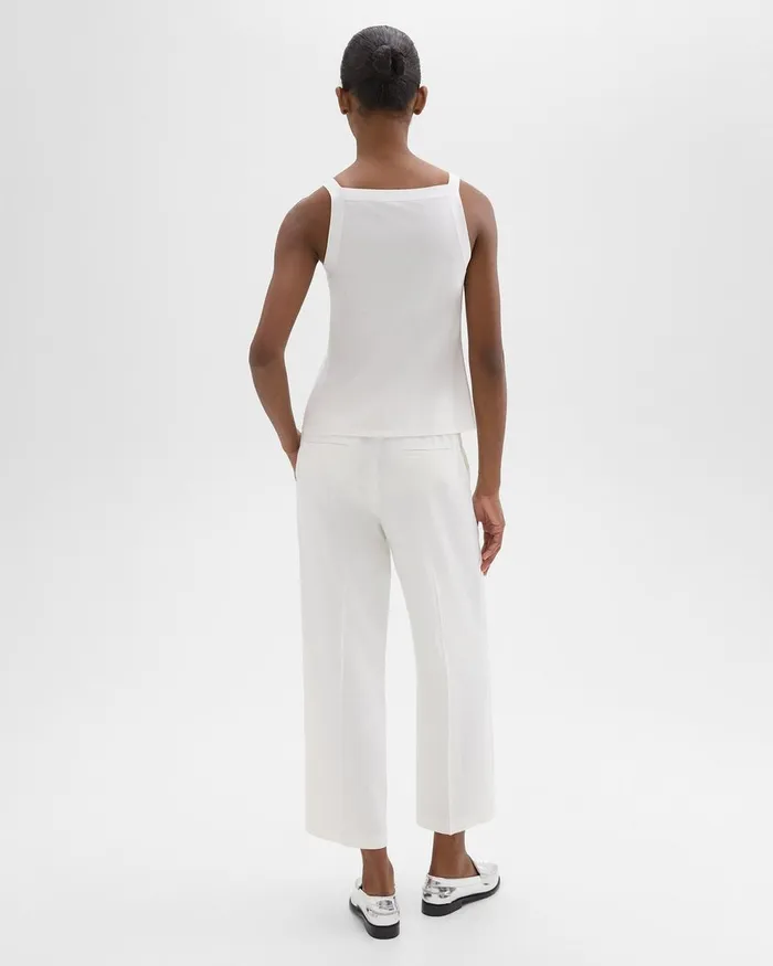Women Theory Pants Straight PullOn Pant In LinenViscose Ivory